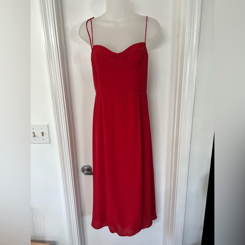 Tie Strap Midi Dress, Thigh Hi Slit, Worn Once